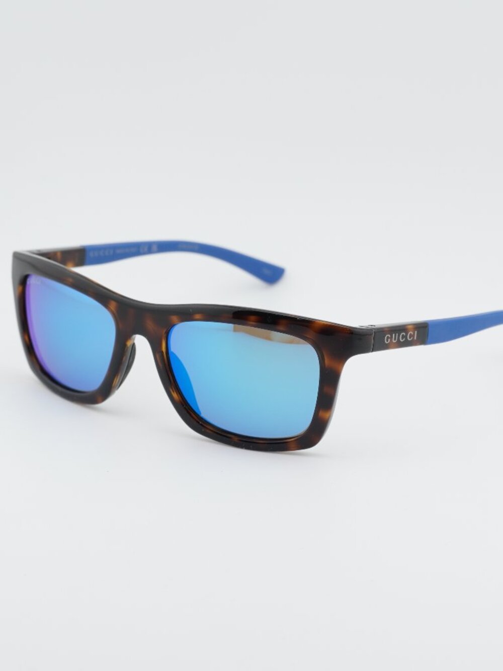 Gucci GG1735S 003 Sunglasses Havana Rectangle Frame, Blue Lenses